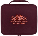 A maroon deluxe carrying case with a handle and zipper, featuring the orange SpitJack logo, flames, and “MEAT INJECTION SYSTEMS PULSE” printed on the front—perfect for storing your SpitJack PULSE Meat Injector Kit with Four Needles.