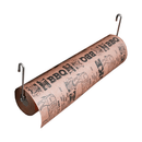 A Pimp My Grill Towel Bar for 18″ Rolls or Smaller holding an 18-inch roll of brown butcher paper printed with BBQ diagrams, suspended from two metal hooks.