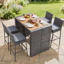 Perfect for outdoor entertaining, the DirectDeals Patio Acacia Wood Dining Set for Home includes six gray wicker chairs and a wooden table, ideal for gatherings in your garden.