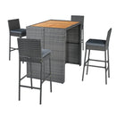 The DirectDeals Patio Acacia Wood Dining Set for Home features a gray wooden top and four high-back stools with dark cushions—perfect, modern, and space-saving for outdoor patio or garden entertaining.