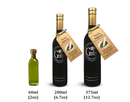 Here’s a rewritten version using your product data: Three bottles of Georgetown Olive Oil Co Pesto Infused | High Polyphenols Extra Virgin Olive Oil are displayed in 60ml, 200ml, and 375ml sizes. The two larger bottles feature black labels and gold caps, each with a tag reading "Dairy Free Pesto Infused." This vibrant oil is cold pressed and high in polyphenols. Each bottle's size is labeled below.