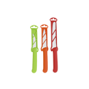 The Messermeister Petite Messer Parer Trio Set includes three paring knives with matching sheaths in green, orange, and red—each with a serrated blade and hanging hole—perfect to pair with your Messermeister knife collection.