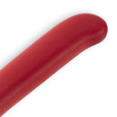 A close-up image of the red, smooth handle of the Messermeister Petite Messer Red Kullens Santoku Knife (5") on a white background.