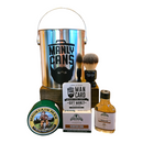 DDR BBQ Supply Manly Cans Dapper Man shave gift set featuring a metal bucket, Stirling Soap grooming products, and brush