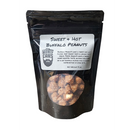 DDR BBQ Supply Manly Cans Sweet and Hot Buffalo Peanuts in a black resealable snack pouch with a clear window.