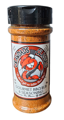 A Manly Cans BBQ Gift Can featuring Crandads Classics Gourmet BBQ Rub & Seasoning with a cartoon crawdad in a top hat and monocle—perfect for BBQ lovers. The slogan: It don’t get no better than this!.