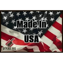 Butcher BBQ Turkey Brine & Injection label featuring text reading Made In USA superimposed over an American flag with a Butcher BBQ meat cleaver logo in the corner.