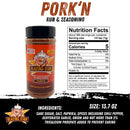 A bottle from the Blazing Star BBQ Ultimate Seasoning Bundle by Blazing Star BBQ, featuring nutrition facts, size, and a detailed ingredient list that includes cane sugar, salt, paprika, spices, garlic, and onion. The label showcases a cartoon pig chef. This veteran-owned brand delivers bold flavor—making it an essential addition for anyone assembling a spicy BBQ seasoning bundle.