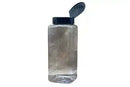 An empty Butcher BBQ Premium Barbecue Rub spice jar by Butcher BBQ, made of clear plastic with a black flip-top lid featuring small holes for sprinkling, is shown on a plain white background—ideal for storing your favorite seasoning.