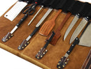 Premium leather knife roll with 10 knife slots, sturdy buckles, and zipper pouch – available at DDR BBQ Supply