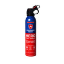 The Prepared Hero Fire Spray by Prepared Hero features a black nozzle and red safety tab, designed to tackle small kitchen fires involving fabric, grease, and electrical equipment.