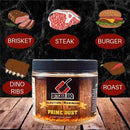 Butcher BBQ Prime Dust injection marinade jar with illustrated meat types on a dark background