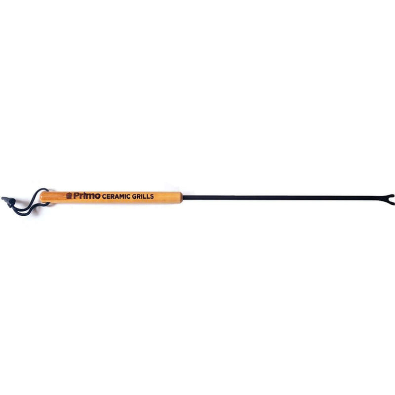 Primo PG00770 steel grate cleaning bar with wood handle and pronged tip for grill maintenance