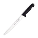 The Messermeister Pro Series Flexible Fillet Knife - 8" features a long, narrow stainless steel blade and black ergonomic handle for precision fish filleting and expert meat cutting.