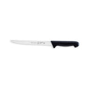 The Messermeister Pro Series Flexible Fillet Knife - 8" features a long, narrow stainless steel blade and a black ergonomic handle, ideal for filleting fish, shown against a white background.