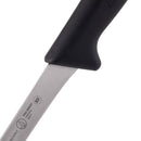 Close-up of the Messermeister Pro Series Flexible Fillet Knife - 8", featuring a black handle and blade with PRO-SERIES and NSF markings, ideal for precise fish filleting tasks.
