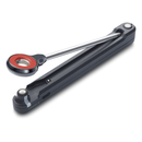 A compactly folded FireBoard Pulse by FireBoard, finished in black and silver with a circular red accent and a visible charging port—showcasing the same sleek design sensibility found in high-end wireless smart meat thermometers.