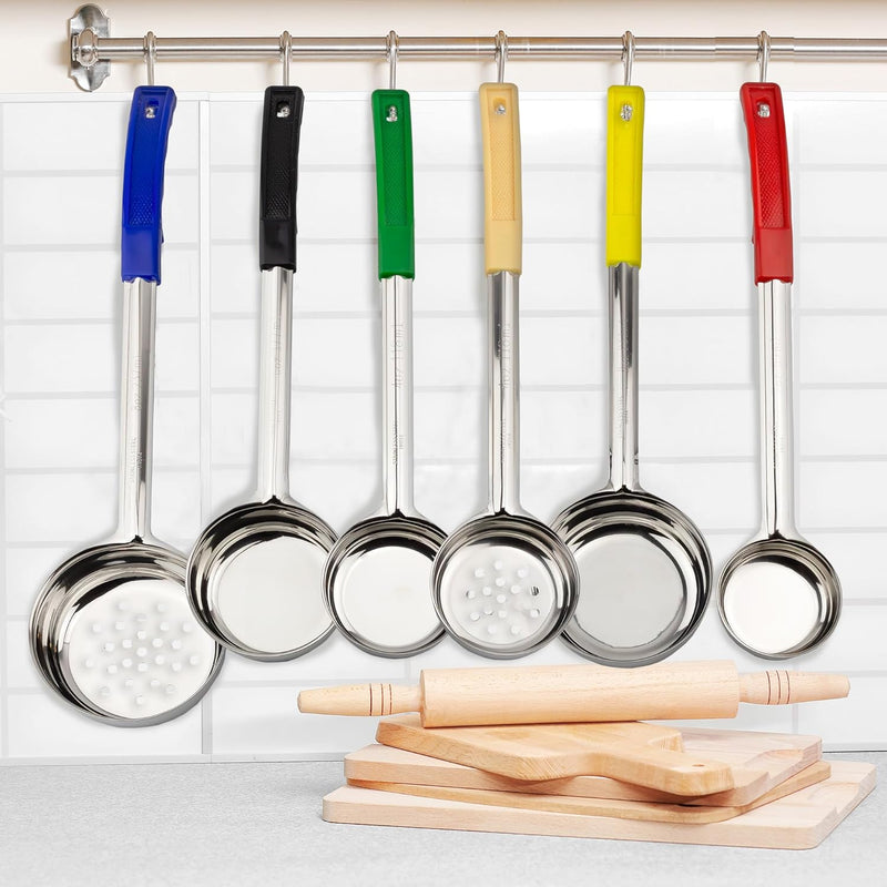 Portion Control Serving Spoon Set with stainless steel 6 piece ladles and color coded handles for accurate portioning at DDR BBQ Supply