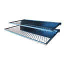 Two rectangular, metal mesh grill racks from the Pimp My Grill® Gen2 Slide-Out Rack System for Green Mountain Grills Peak / Jim Bowie, stacked vertically to expand the pellet smoker cooking space.