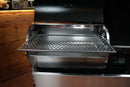 A stainless steel Pimp My Grill® Gen2 Slide-Out Rack System - 1 Rack installed inside a RecTeq Flagship 1100 pellet grill with the lid open.