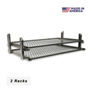 A Pimp My Grill® Gen2 Slide-Out Rack System for the Recteq Deck Boss 590, featuring two tiers and a Made in America logo in the corner.