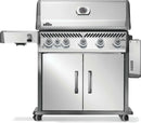 Rogue PRO 625 SIB stainless steel propane grill with infrared side burner at DDR BBQ Supply with one side shelf down