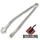 Butcher BBQ Rotating Barbecue Tongs with gear-shaped ends and the Butcher BBQ cleaver logo—a must-have for your essential barbecue accessories collection.