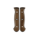 The Messermeister Custom Russet Mod Kit Handle - Small features two curved wooden scales with three holes each, ideal for upgrading your Messermeister Custom handle or pairing with a Custom Collection blade.