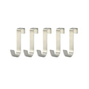 Five identical Lovely Home Icon Multi-Purpose Hooks are arranged in a row against a white background. These silver hooks feature a simple, modern design, making them an ideal space-saving hanger solution for any room, or for use as kitchen cabinet door back hooks to organize clothes, coats, hats, towels, and other accessories.