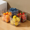 The Lovely Home Icon 1PCS Refrigerator Side Door Storage Box keeps your oranges, blueberries, strawberries, and lemons neatly organized on a wooden surface against a beige tiled wall—ideal for keeping produce fresh and your kitchen tidy.