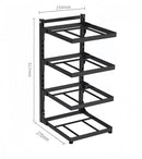 The Lovely Home Icon Kitchen Sink Storage Rack Multi-Layer Cooker Storage Rack is crafted with a sleek black metal frame featuring four rectangular shelves, measuring 233mm wide, 270mm deep, and 517mm tall. Its open, minimalist design offers a modern aesthetic and straightforward assembly for easy integration into your home space. Originating from Mainland China, this adjustable pot rack combines both style and practicality for stovetops, cabinets, or kitchen organization.