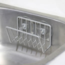 The Lovely Home Icon Sponge Holder For Kitchen Sink, a stainless steel suction cup sponge caddy, is wall mounted to your stainless steel sink and designed to conveniently organize sponges or soap. This durable and waterproof kitchen organizer keeps your cleaning essentials within easy reach while helping maintain a tidy sink area.