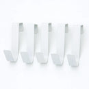 Five identical white metal hooks from Lovely Home Icon are arranged in a row on a white background, each showcasing a simple, modern design with a flat hanging end. The Multi-Purpose Hooks Kitchen Cabinet Door Back Hook Hanging Rack Clothes Coat Hat Towel Hanger Storage Hook Bathroom Accessories are perfect space-saving solutions for organizing kitchens or bathrooms—made of durable stainless steel, these stylish hooks combine functionality and elegance for any organized space.