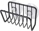 The Lovely Home Icon Sponge Holder For Kitchen Sink is a stainless steel suction cup sponge caddy featuring two clear suction cups for easy mounting on smooth surfaces such as kitchen or bathroom walls. This versatile wall-mounted kitchen organizer not only works perfectly as a soap dish but also helps keep your sink area organized and tidy.