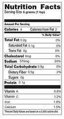 Black and white nutrition facts label for SALTOPIA Rosemary Salt: SCARBOROUGH FAIR, showing 6g serving size, 4 calories, 0.2g fat, and 570mg sodium—ideal for savory cooking. Contains small amounts of vitamin A, iron, and calcium.