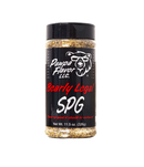 A bottle of Pawpa Flavor LLC Bearly Legal SPG seasoning featuring a bear logo on the label. This Texas-style BBQ blend contains 11.5 oz (326g) of flavorful SPG, perfect for adding bold, savory taste to your favorite dishes.