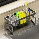 The Lovely Home Icon Sponge Draining Rack – Dishcloth & Dishwashing Liquid Storage is a versatile, waterproof metal kitchen organizer that neatly holds sponges, scrub brushes, steel wool, dish brushes, and spray bottles. Featuring convenient countertop placement near your sink, this organizer measures 23 cm wide by 9 cm deep by 11 cm tall and is designed for multiple uses in the kitchen.