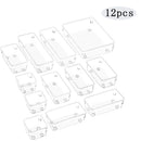 The Lovely Home Icon 10-Piece Versatile Drawer Organizer Set features clear plastic trays and dividers in four convenient sizes, thoughtfully arranged for optimal organization. With smooth rounded corners and small circular holes on the sides, these multipurpose containers are perfect for use as storage trays or drawer dividers to neatly organize makeup, kitchen essentials, and more.