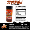 A bottle of Blazing Star BBQ Blazing Bundle by Blazing Star BBQ is shown with label details, nutrition facts, size (13.8 oz), and a list of ingredients on a black background. This Trinidad Moruga Scorpion seasoning delivers spicy flavor with the bold kick of Moruga Scorpion chili pepper, bringing intense heat to your favorite dishes.