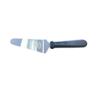 The WPPO Handle Pizza Pie Server by WPPO LLC Direct, featuring a durable black handle and a shiny, triangular metal blade adorned with the WPPO name and flame logo, rests on a light-colored surface.