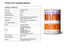 A technical sheet for Taycte Famiglia Crispino Datterini Tomatoes - Sweet Italian Tomatoes from Calabria lists details, ingredients, storage info, and shows a can with a white-orange design and tomato images.