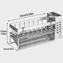 The Lovely Home Icon Sink Cleaning Tools Storage Rack is a multifunctional stainless steel drain rack featuring a rectangular basket, utensil holder, and drainage system—ideal as a kitchen sink organizer or sponge holder. Measuring 23 cm in length, 10 cm in height, and 9 cm in depth (dimensions are illustrated with double-headed arrows), it’s perfect for organizing sponges, cleansers, and rags.