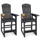 The DirectDeals Outdoor Bar Stool Set of 2 with Backrest and Armrests 29″, shown in black with slatted backs, is pictured on a plain white background, each holding a glass of iced tea with lemon.