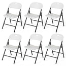 Six DirectDeals Foldable Plastic Dining Chairs Set of 6 with Ergonomic Backrest are arranged in two rows of three, featuring a space-saving design against a plain white background.