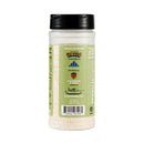 A clear plastic shaker of War Pig Sgt. Butter BBQ Rub by WarPig BBQ features a green label with charity logos, a barcode, and text supporting veterans. The shaker holds a fine white all-purpose seasoning powder perfect for enhancing your favorite dishes.