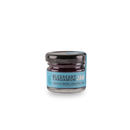 A small glass jar of Bourbon Barrel Foods Blueberry Bourbon & Cardamom Jam with a black lid and blue label is set against a plain white background. The jam is handcrafted in Kentucky.