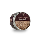 A round metal tin of Bourbon Barrel Foods Bourbon Smoked Benne Seeds, featuring smoky southern heirloom sesame seeds visible through a clear lid section. The tin is labeled with the brand name and sits on a plain white background.