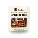 Bourbon Barrel Foods Bourbon Smoked Pecans—ideal for charcuterie or snacking—come in a 6 oz (170 g) cream-colored pack with black and gold text, a clear window, and the Bourbon Barrel Foods logo.