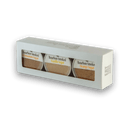 A white rectangular box with a clear window displays the Bourbon Barrel Foods Bourbon Smoked Sugars Trio—Orange, Vanilla & Cinnamon—crafted by Bourbon Barrel Foods.