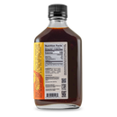 A bottle of Bourbon Barrel Foods Hot & Spicy Kentuckyaki™ with a black cap is shown from the back, featuring nutrition facts, ingredients, and a barcode on the label. The left side displays a colorful design.